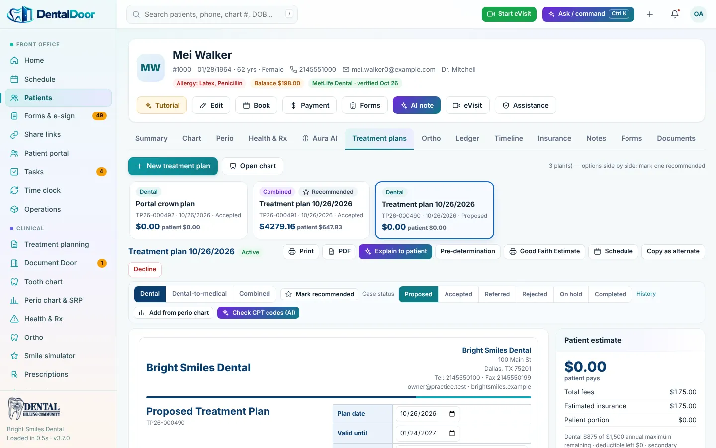 DentalDoor — Dental and medical treatment planner (demo data)